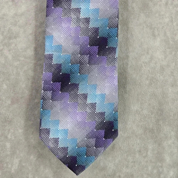 Van Heusen Purple Gray Blue Stair Geometric 100% Polyester Men's Neck Tie NWOT - Picture 1 of 6